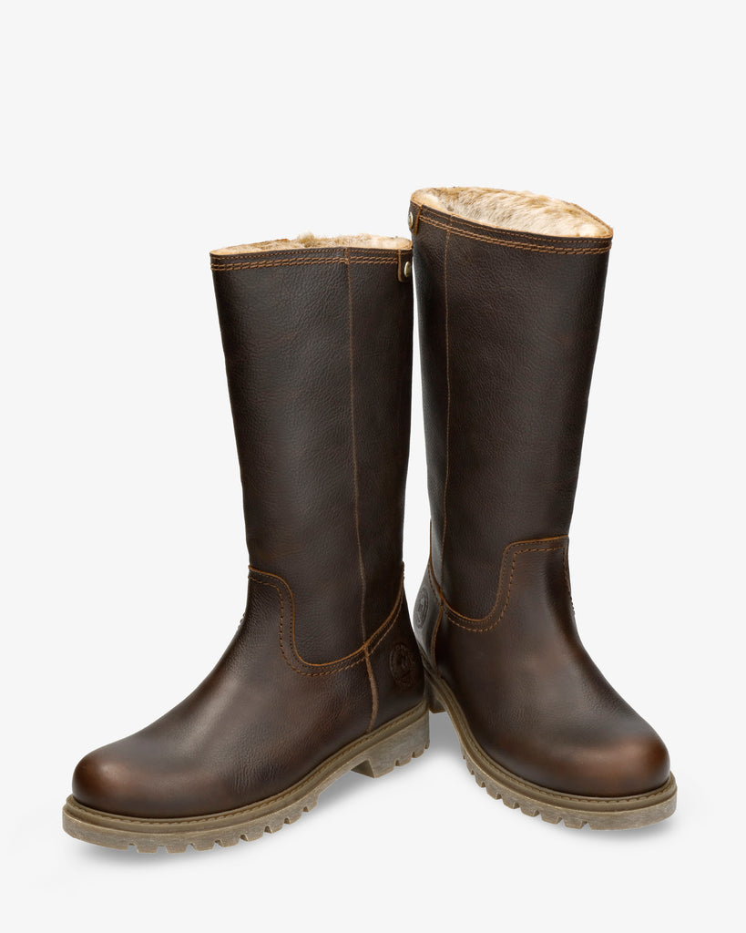 Bambina botas de piel con forro interior de pelo. castaño