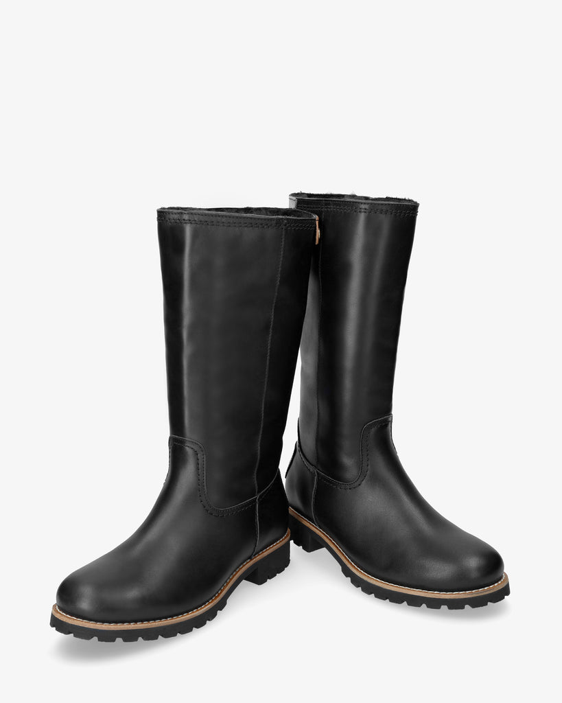 Bambina Igloo Trav botas de piel con forro interior de pelo natural. negro