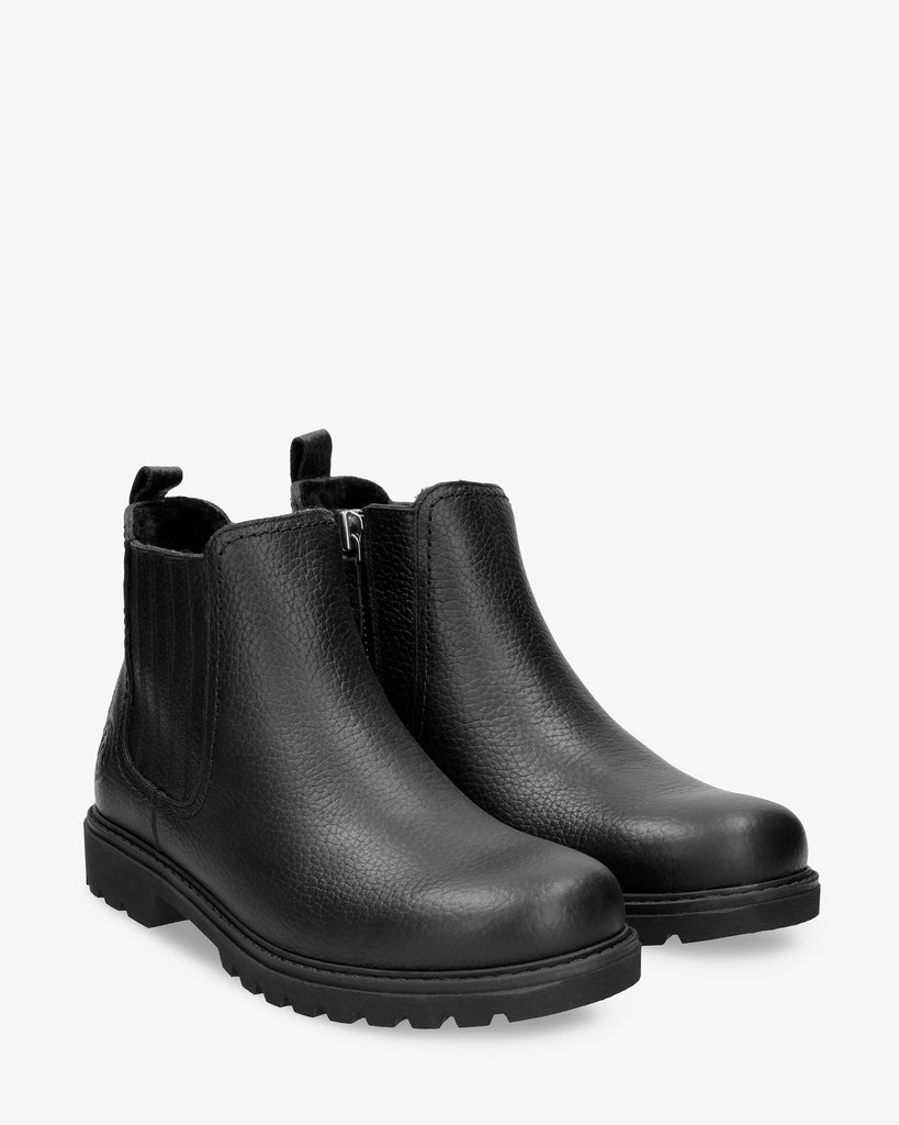 Bill Igloo botines de piel con forro interior de pelo natural. negro