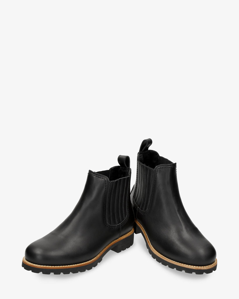 Brigitte Igloo Trav botines de piel con forro interior de pelo natural. negro