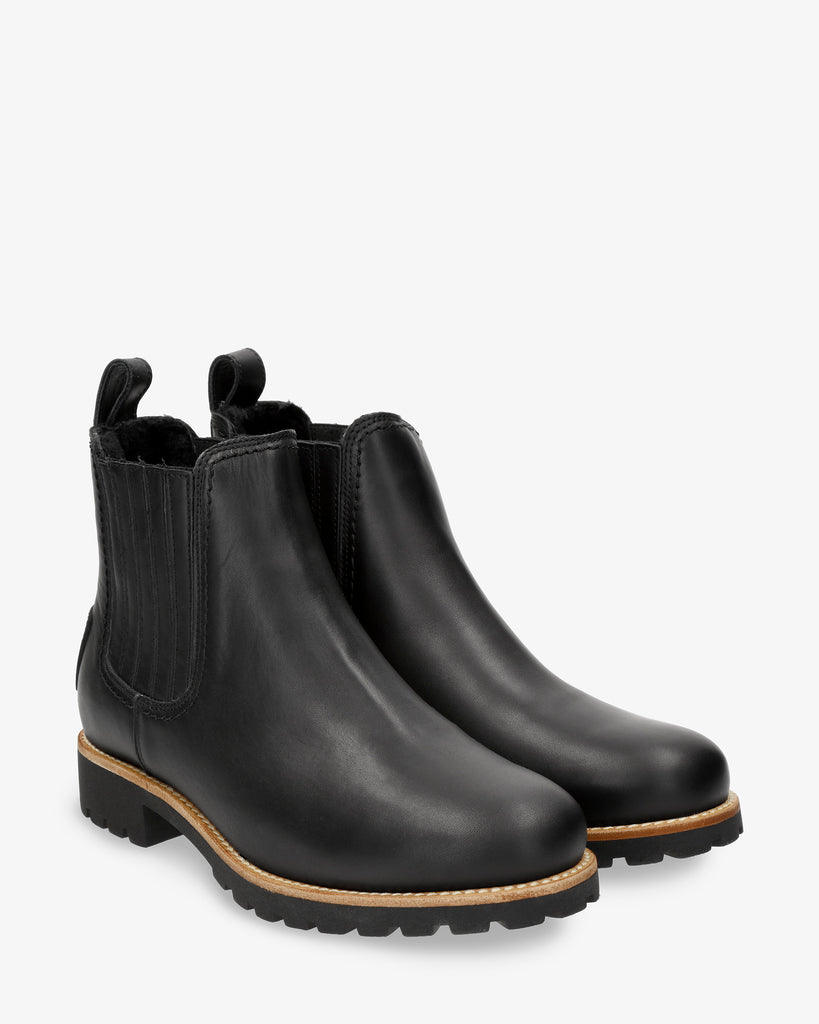 Brigitte Igloo Trav botines de piel con forro interior de pelo natural. negro