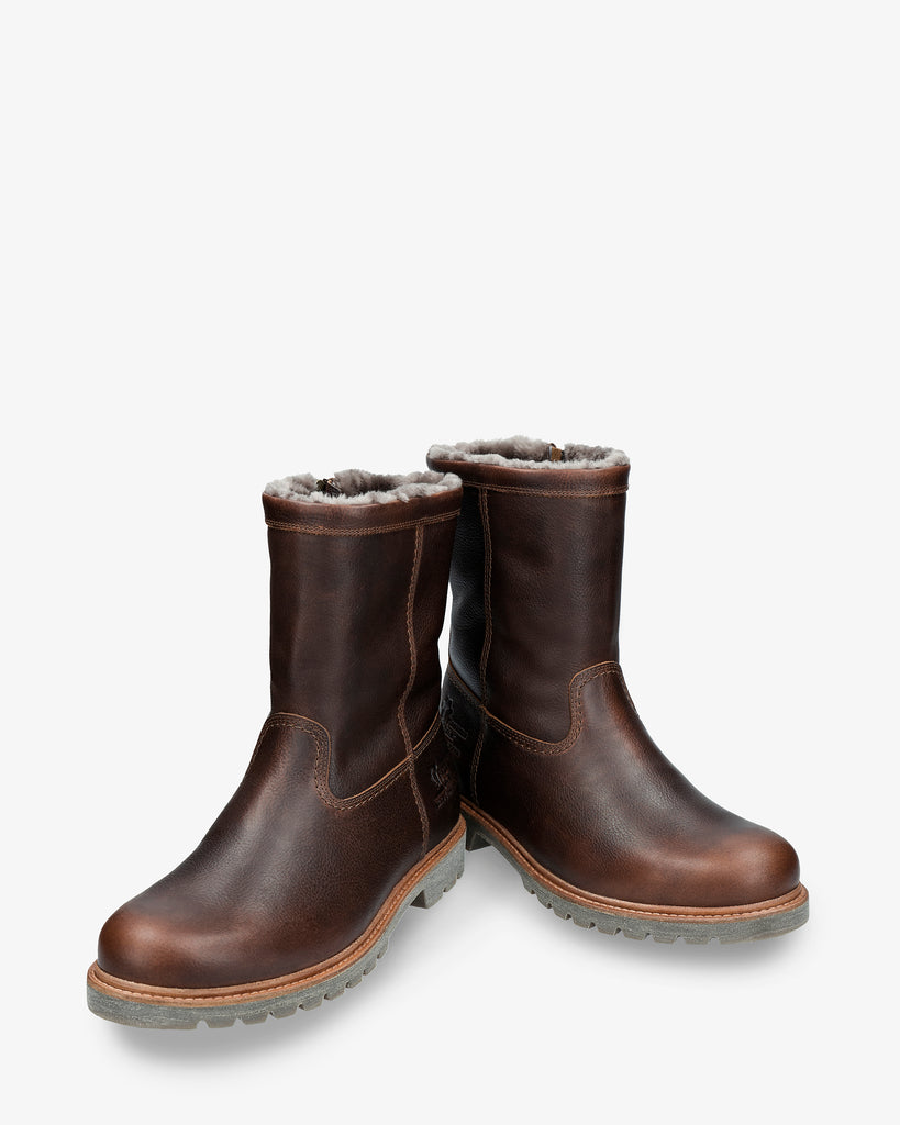 Fedro Igloo botas de piel con forro interior de pelo natural. castaño