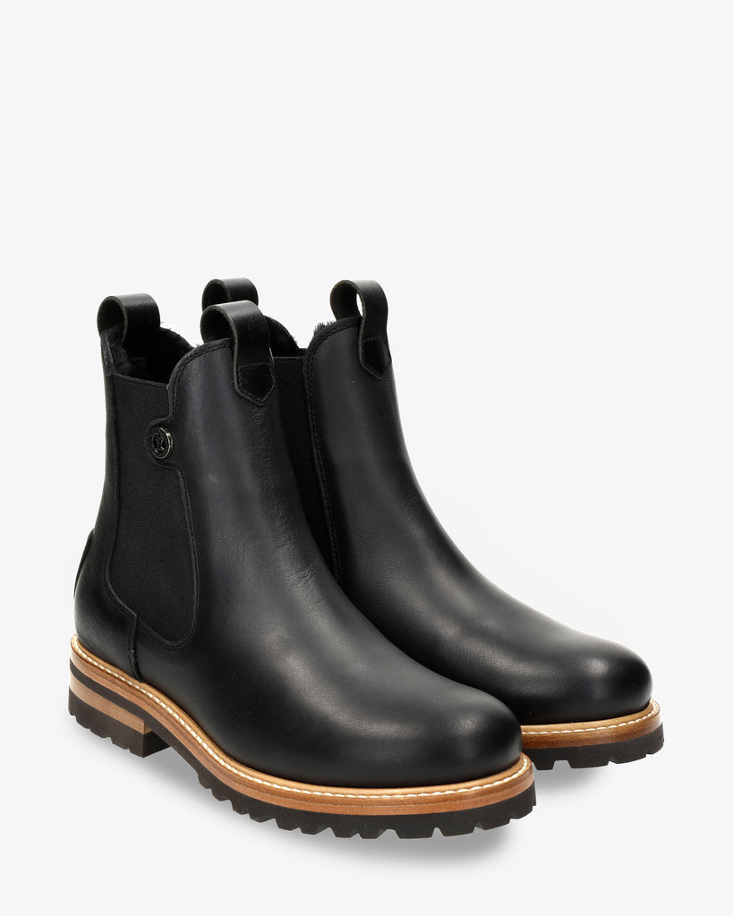 Francesca Igloo botines de piel con forro interior de pelo natural. negro