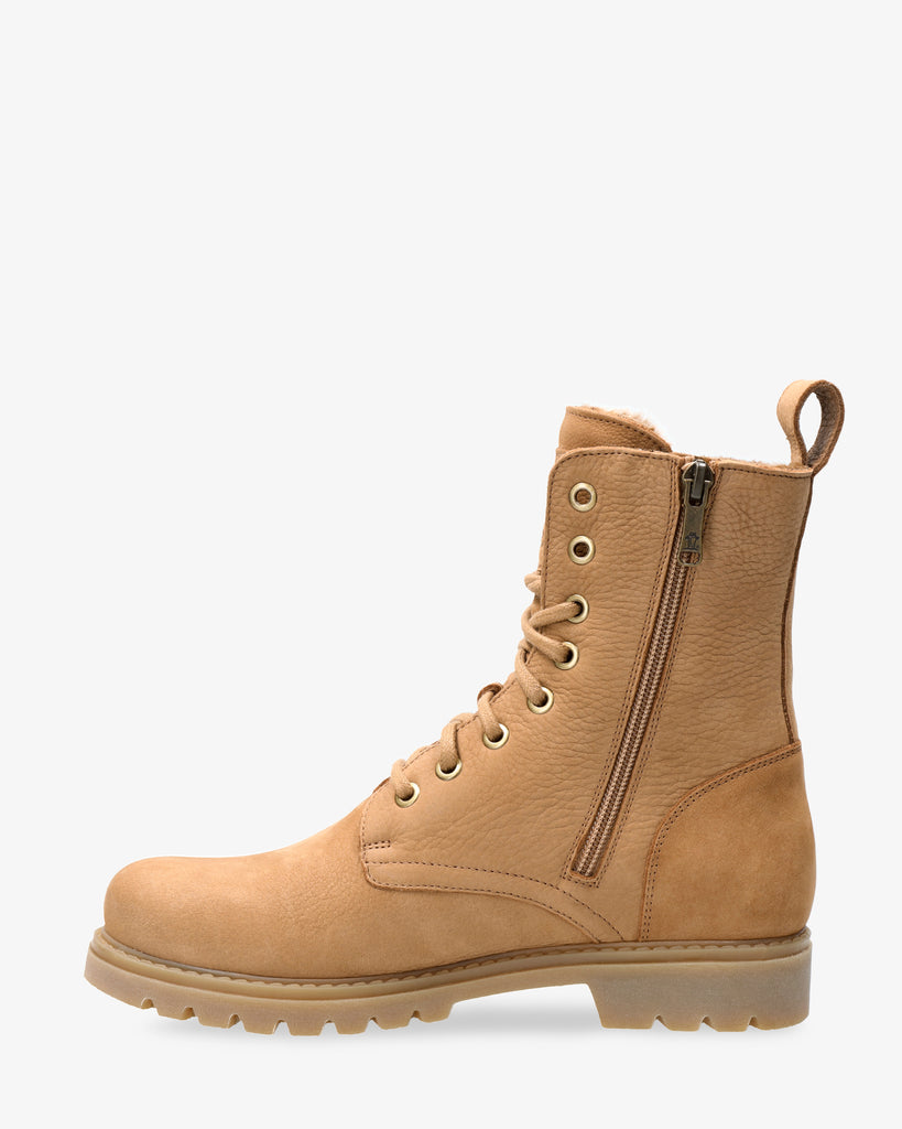 Frisia botas de piel con forro interior de pelo. camel