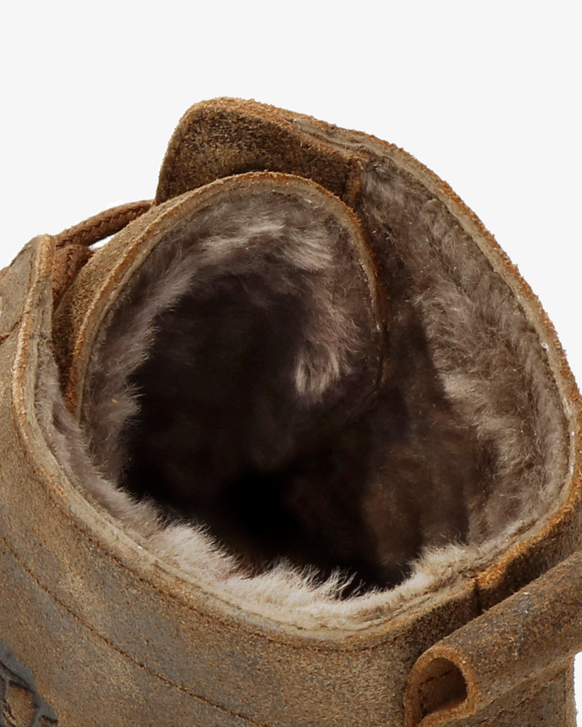 Glasgow Igloo botines de piel con forro interior de pelo natural. marron