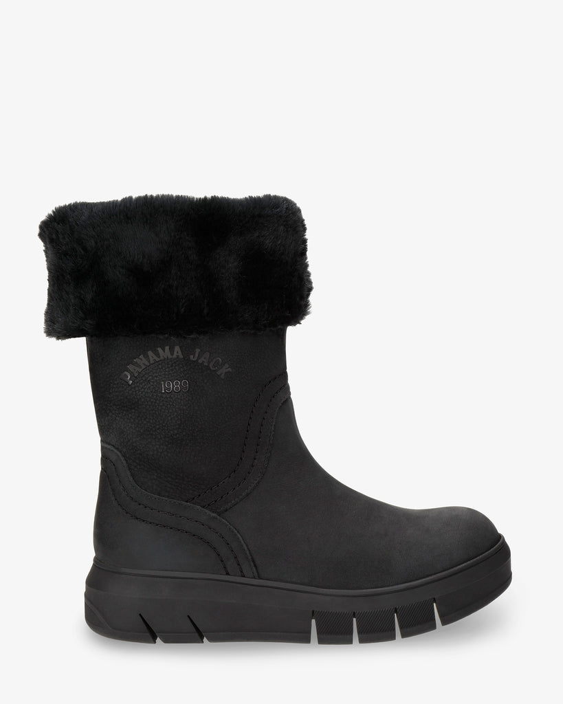 Neck botas de piel con forro interior de pelo. negro