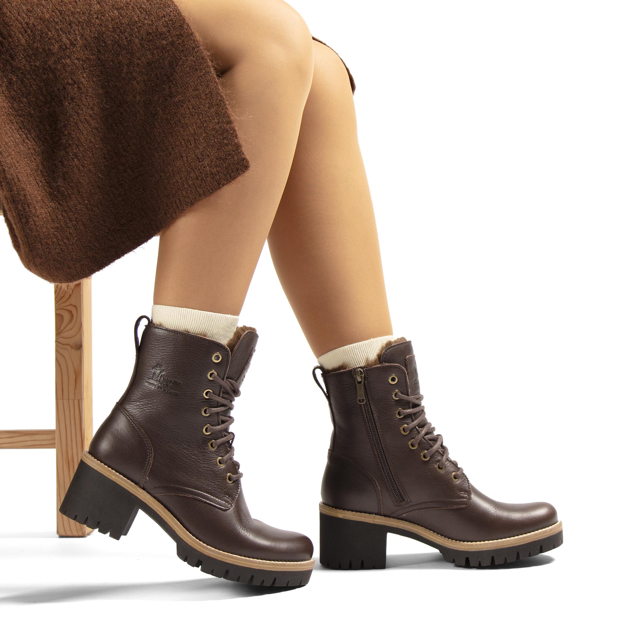 Panama Jack Damen Porty Combat Boot – Wasserdicht, Mit Absatz, Aus Spanien