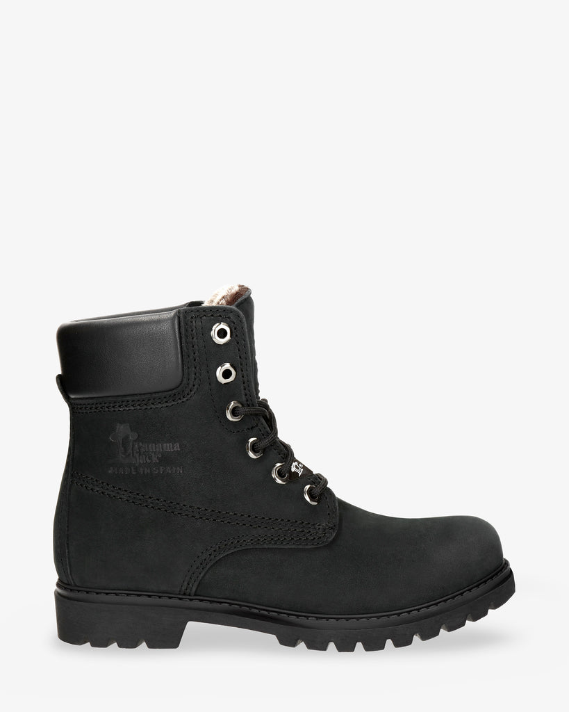 Panama 03 botas de piel con forro interior de pelo. negro