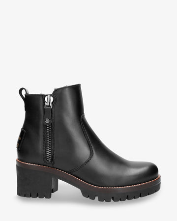 Pauline Igloo Trav botines de piel con forro interior de pelo natural. negro