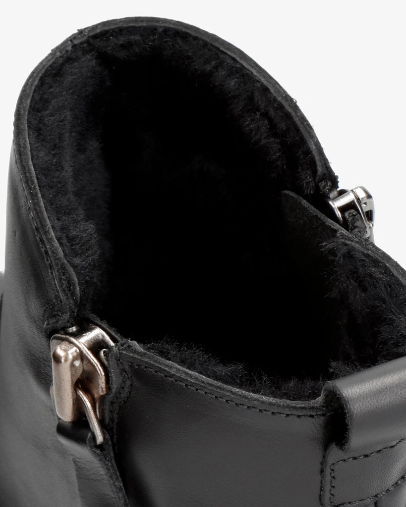 Pauline Igloo Trav botines de piel con forro interior de pelo natural. negro