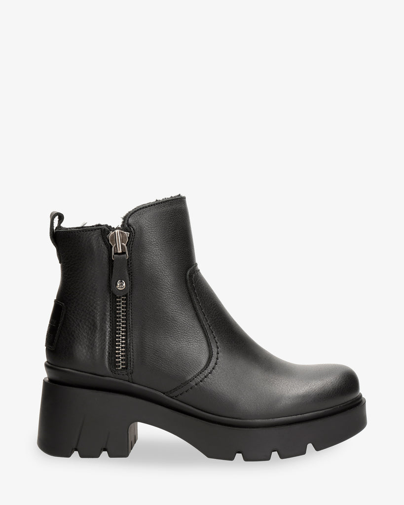 Phuket botas de piel con forro interior de pelo. negro