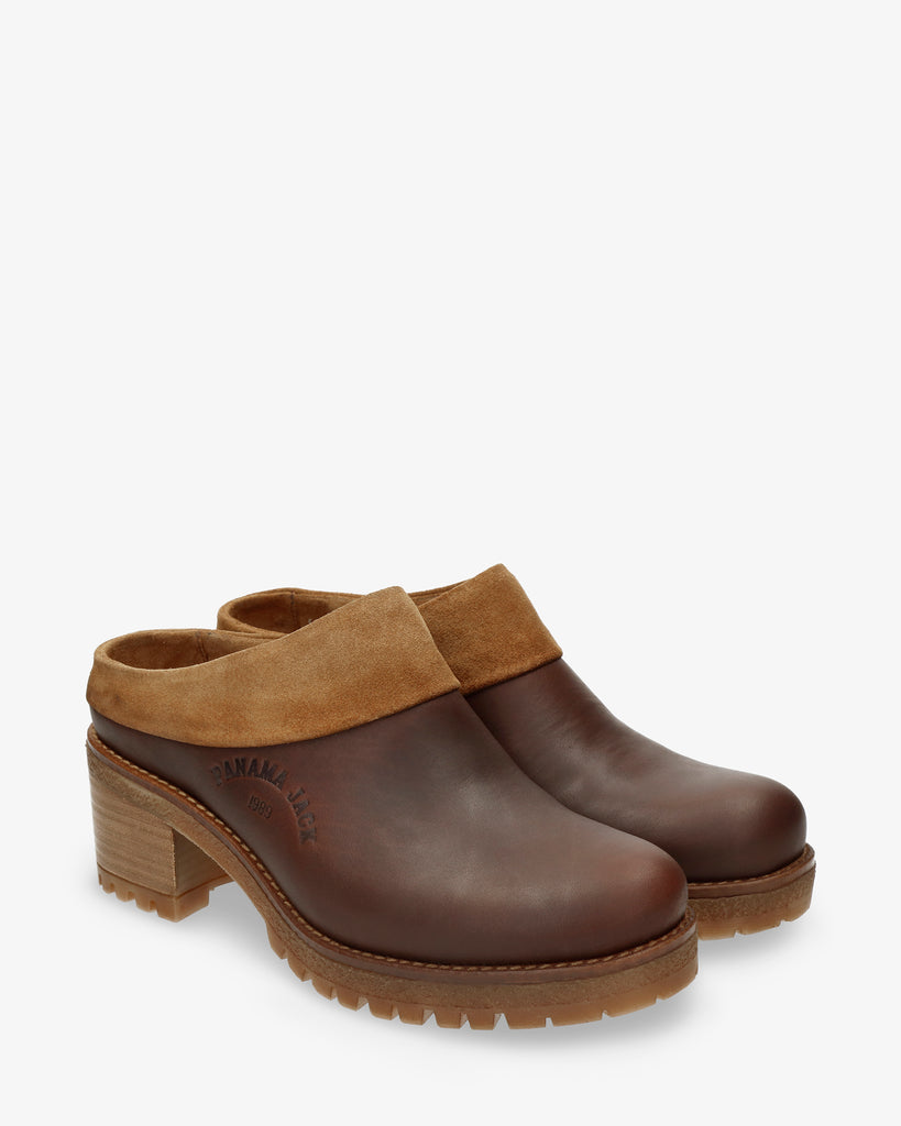 Priana Igloo zueco de piel con forro interior de pelo natural. cuero